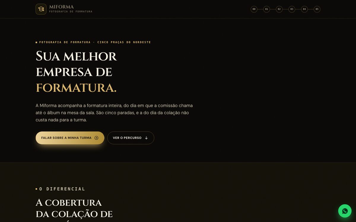Página inicial do site da Miforma, empresa de fotografia de formatura.