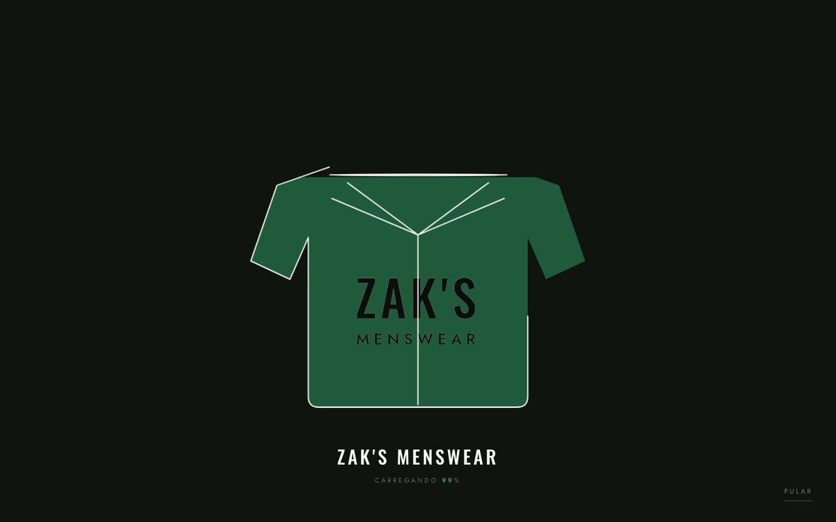 Página inicial do site da Zak's MENSWEAR, loja de moda masculina.