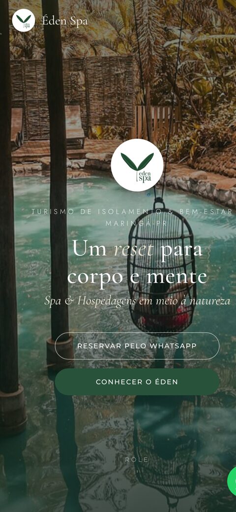 Site do Éden Spa aberto no celular.